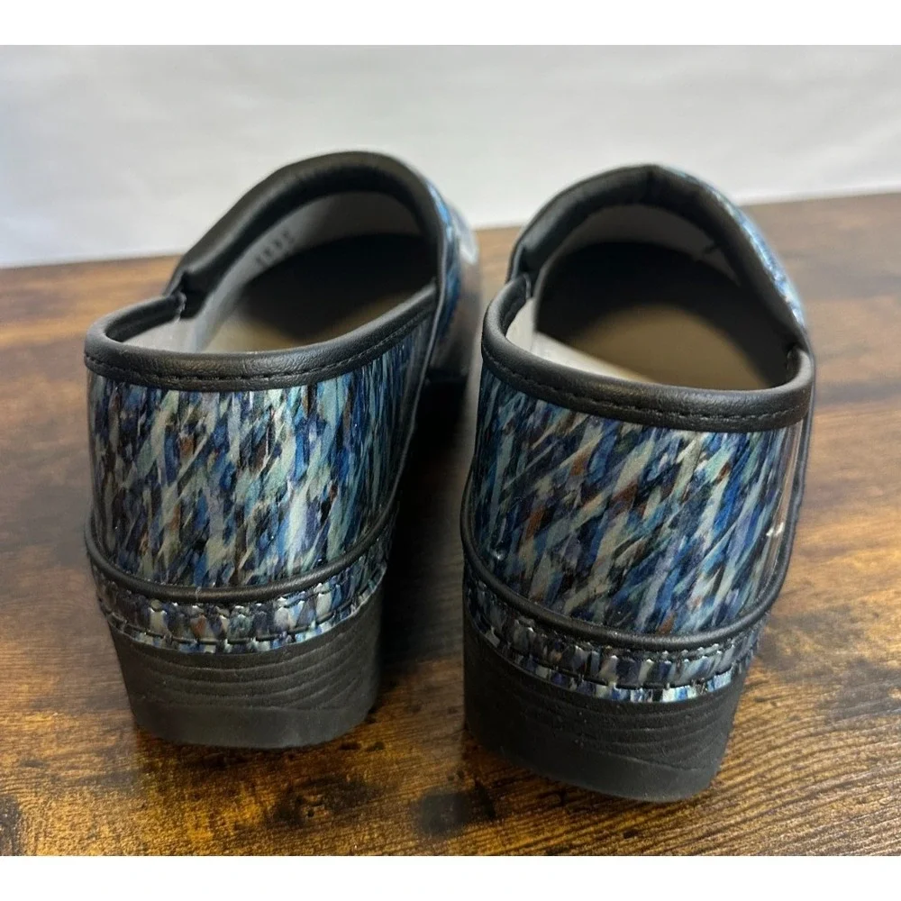Dansko LT Pro Women 39 Blue Waves Patent Leather Clogs Slip Resistant - Picture 5 of 14